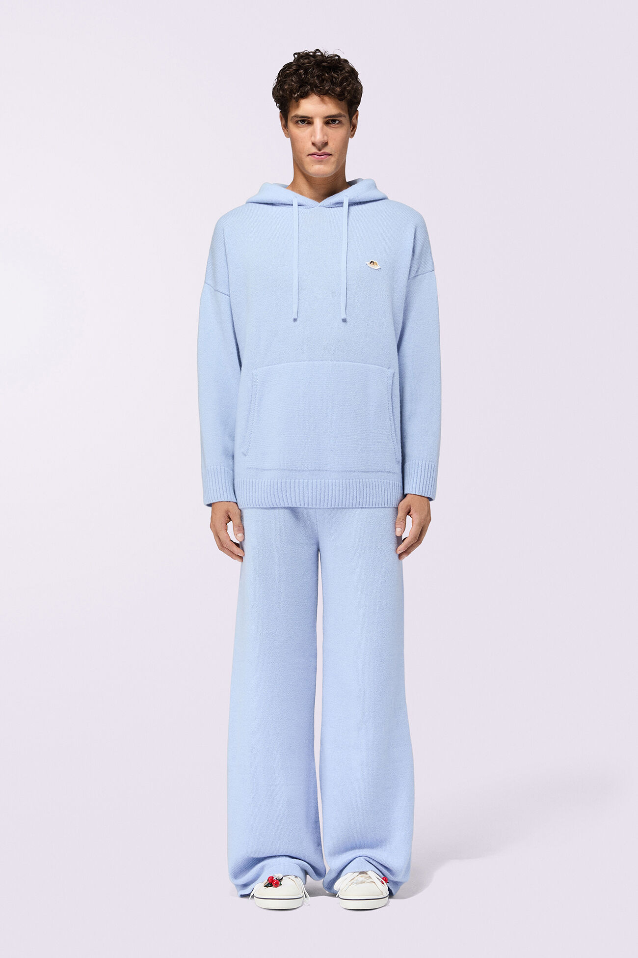 Angels Patch Knit Trousers Light Blue